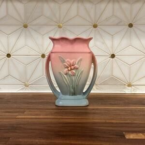 Hull Pink Blue Hombre Vase, Floral Oval, #405 USA